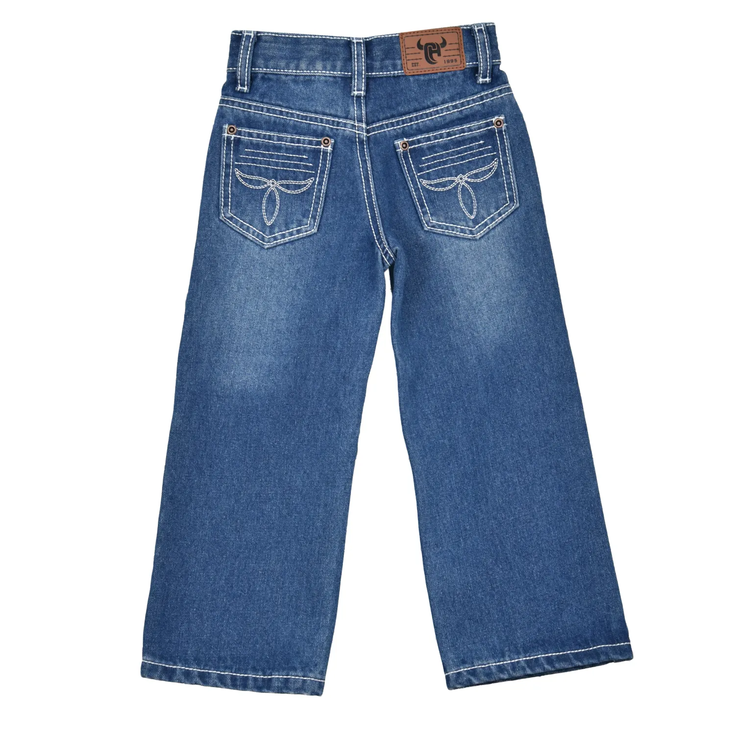 702049-450-JT BOY'S COWBOY HARDWARE MEDIUM WASH BOOT CUT JEAN W/ BOOT STITCH POCKETS
