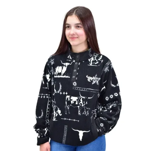 273417-010-W WOMEN'S COWGIRL HARDWARE BLACK WESTERN LIBERTY POLAR FLEECE CADET