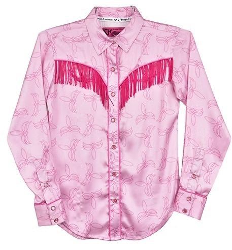 425711-150-K GIRL'S COWGIRL HARDWARE LONG-SLEEVE PINK BOOT STITCH FRINGE WESTERN SHIRT