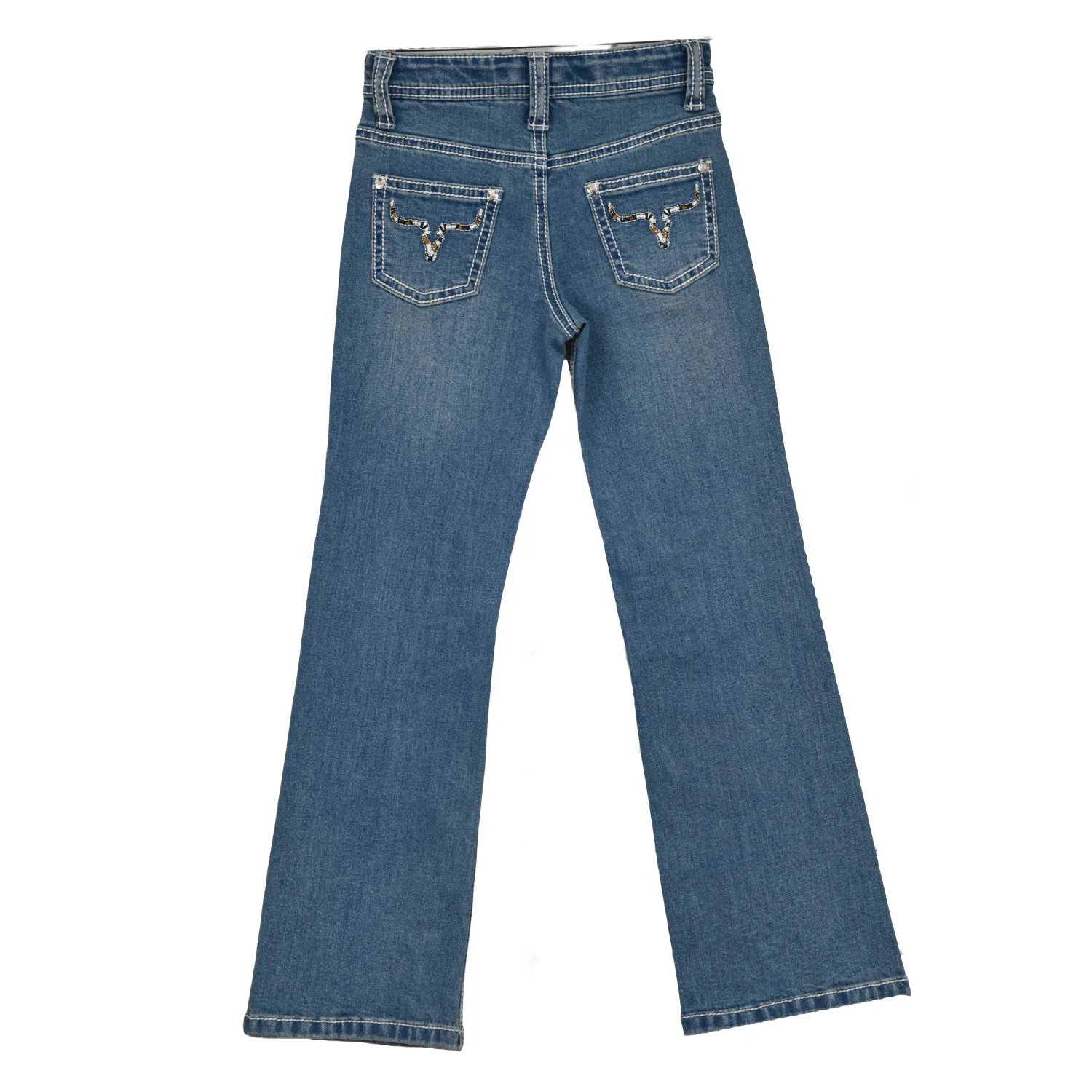 402284-450-JK GIRL'S COWGIRL HARDWARE MEDIUM WASH AZTEC SKULL BOOT CUT JEAN