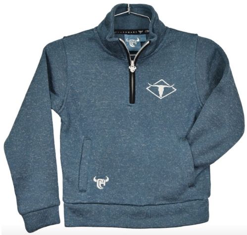373271-404-K BOY'S COWBOY HARDWARE BLUE HEATHER DIAMOND SKULL SPECKLE FLEECE CADET