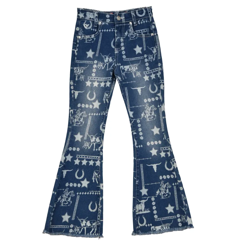 402282-450-JK GIRL'S COWGIRL HARDWARE MEDIUM WASH WESTERN LIBERTY FLARE JEAN