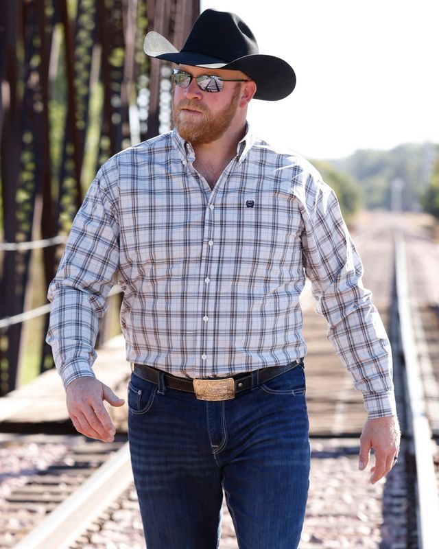 MTW1106145 MEN'S CINCH CREAM LONG-SLEEVE PLAID WESTERN SHIRT