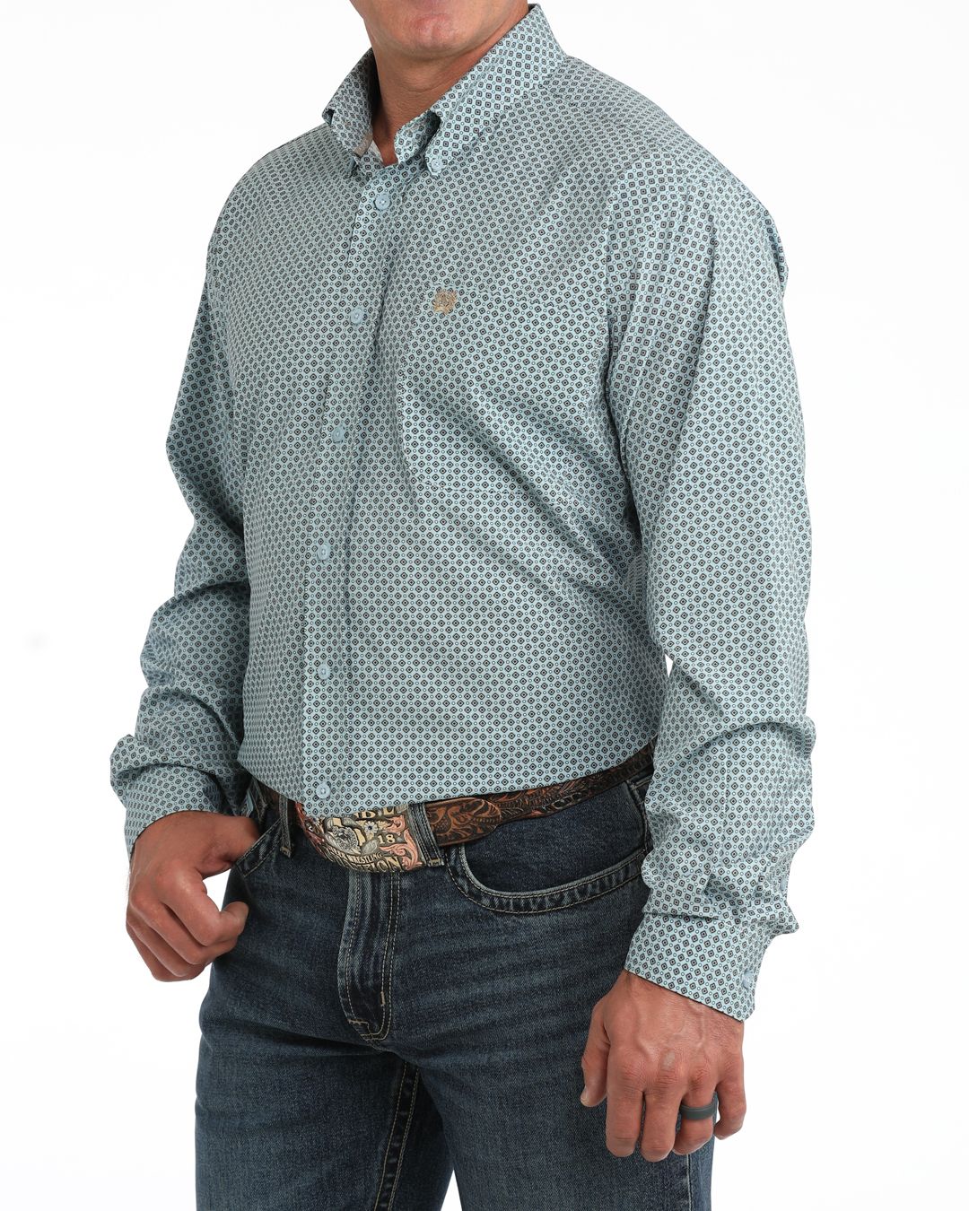 MTW1106151 MEN'S CINCH ARENAFLEX LIGHT BLUE PRINT LONG-SLEEVE WESTERN SHIRT