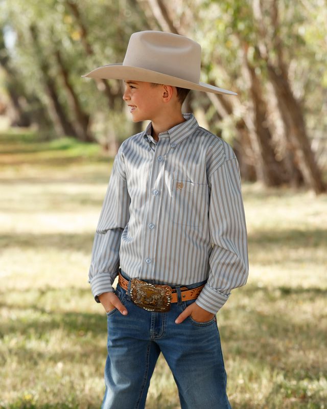 MTW7060428 BOY'S CINCH LIGHT BLUE LONG-SLEEVE STRIPED WESTERN SHIRT