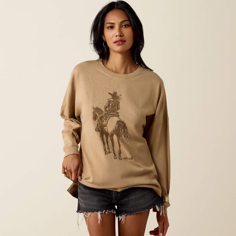 10080604 WOMEN'S ARIAT KHAKI CANVAS OVERSIZED LONG-SLEEVE T-SHIRT