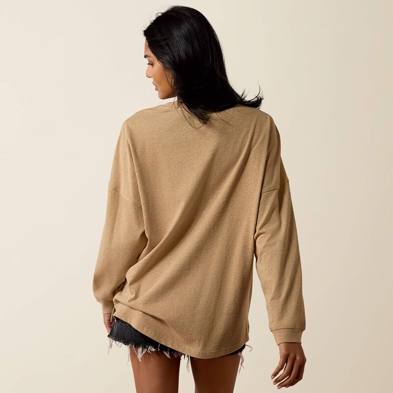10080604 WOMEN'S ARIAT KHAKI CANVAS OVERSIZED LONG-SLEEVE T-SHIRT