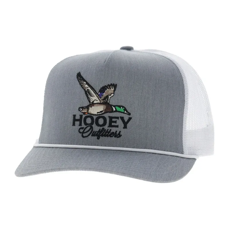 6038T-GYWH HOOEY "MALLARD" CREAM 5-PANEL TRUCKER W/ BLACK HOOEY OUTFITTERS LOGO - OSFA