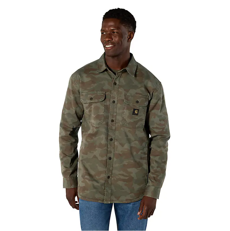105419-GP5 MEN'S CARHARTT RUGGED FLEX® RELAXED FIT CANVAS FLEECE-LINED SHIRT JAC 105419-GP5 MEN'S CARHARTT RUGGED FLEX® RELAXED FIT CANVAS FLEECE-LINED SHIRT JAC
