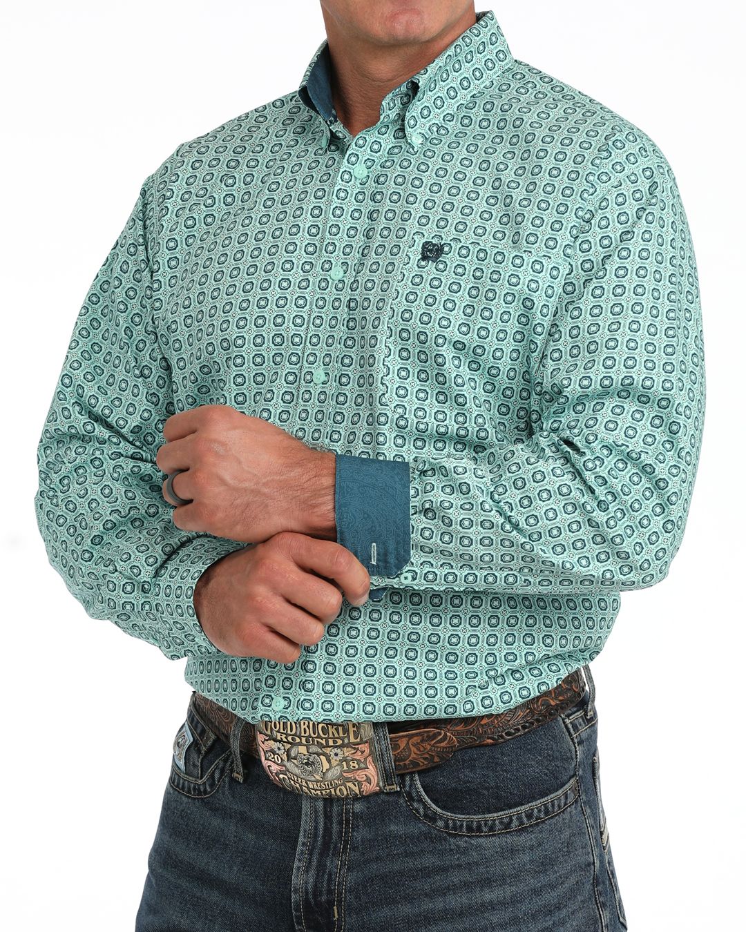 MTW1106167 MEN'S CINCH TURQOUISE PRINT LONG-SLEEVE WESTERN SHIRT