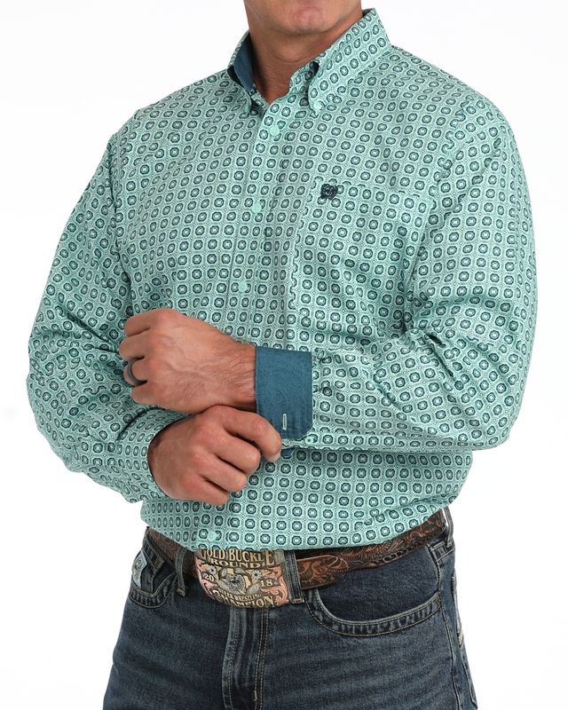 MTW1106167 MEN'S CINCH TURQOUISE PRINT LONG-SLEEVE WESTERN SHIRT