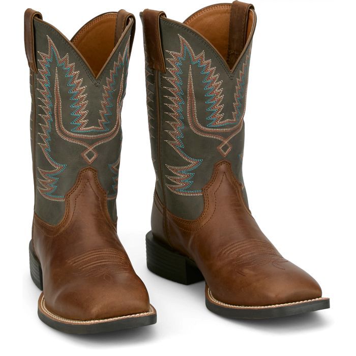 SE7534 MEN'S JUSTIN "GAGE" 11" DUSTY BLUE WATER BUFFALO / BROWN WATER BUFFALO SQUARE-TOE WESTERN BOOT