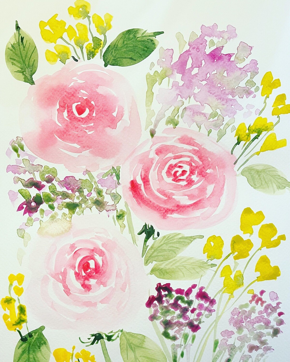 Pink Roses Original Watercolor 9x12in