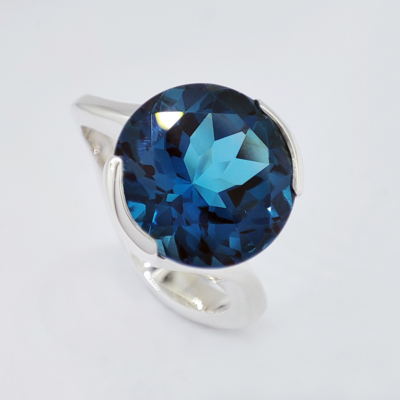 London Blue Topaz Round Silver Cocktail Ring 