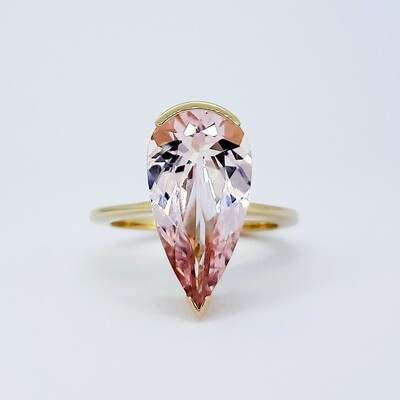 Fancy Pear Cut Morganite Ring in 9ct Yellow Gold