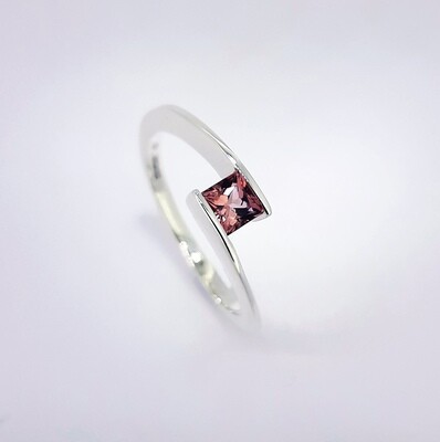 Silver Square Cut Pink Tourmaline Ring