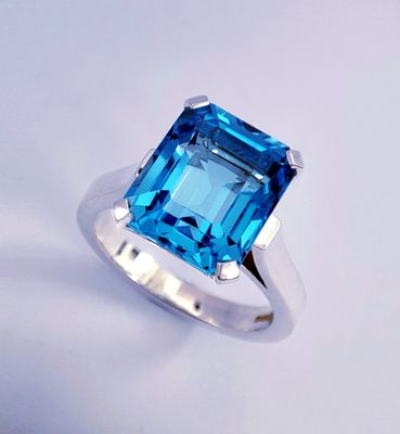Emerald Cut Swiss Blue Topaz Ring