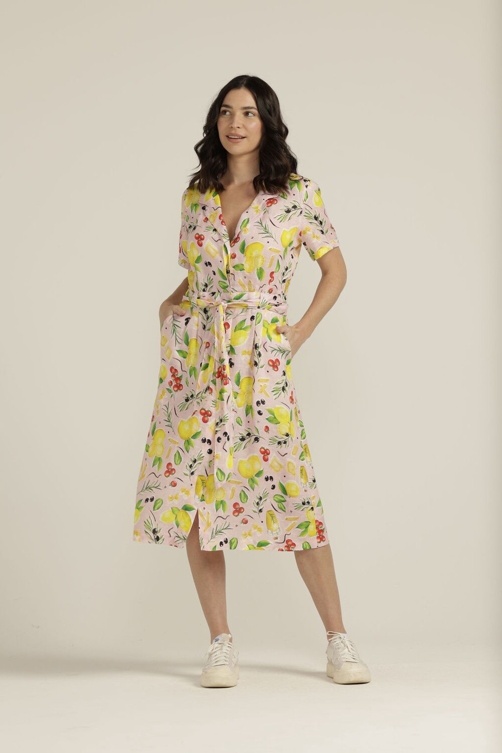 BELTED DRESS 100% LINEN - LEMON PRINT - CLOTH PAPER SCISSORS