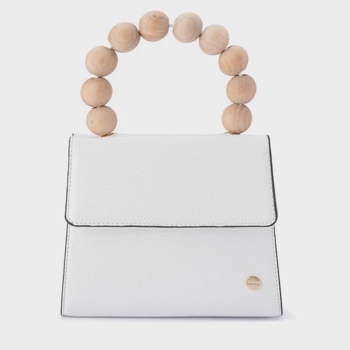 CAYLEE WOODEN BEAD TOP HANDLE BAG - WHITE - OLGA BERG  O