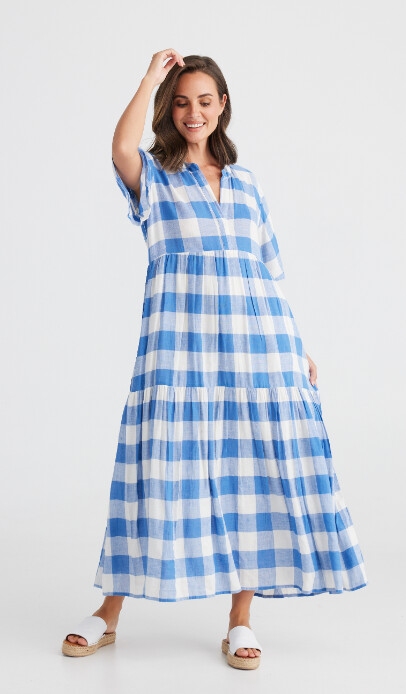 LYNWOOD DRESS - YACHT BLUE CHECK - HOLIDAY