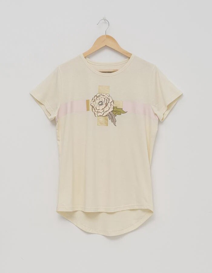 FLORAL CROSS T SHIRT - CREAM - STELLA &amp; GEMMA