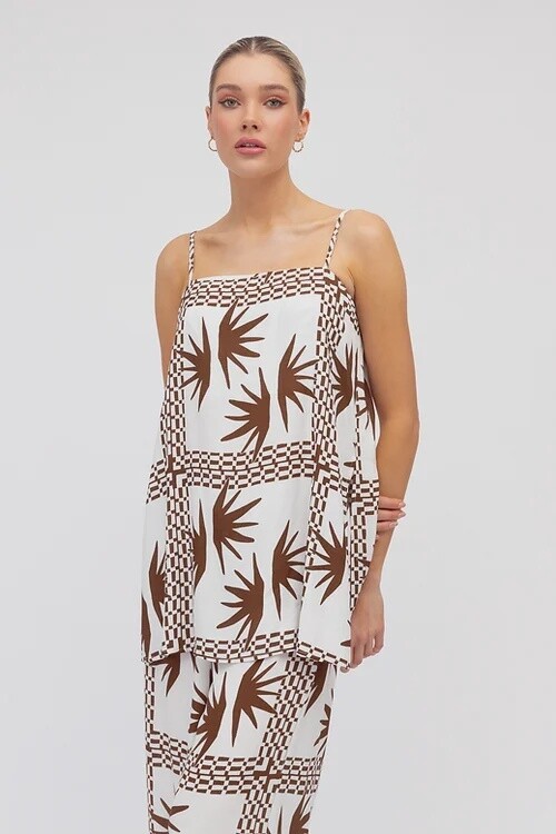 PALM CHECK TOP - CHOC - WHITE CLOSET