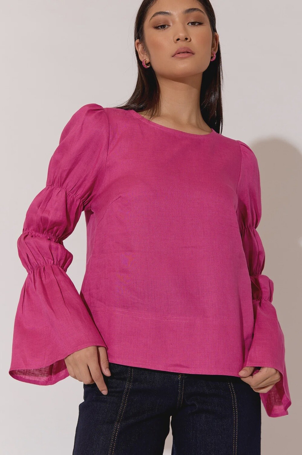 JOHANNA LINEN TOP - MAGENTA