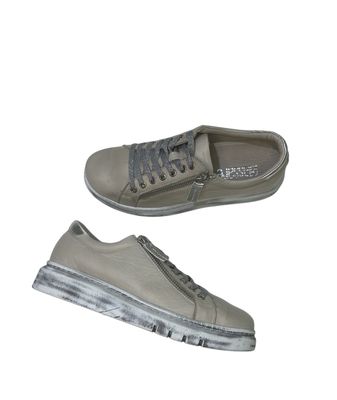 TATTER LEATHER SNEAKER - TAUPE & SILV