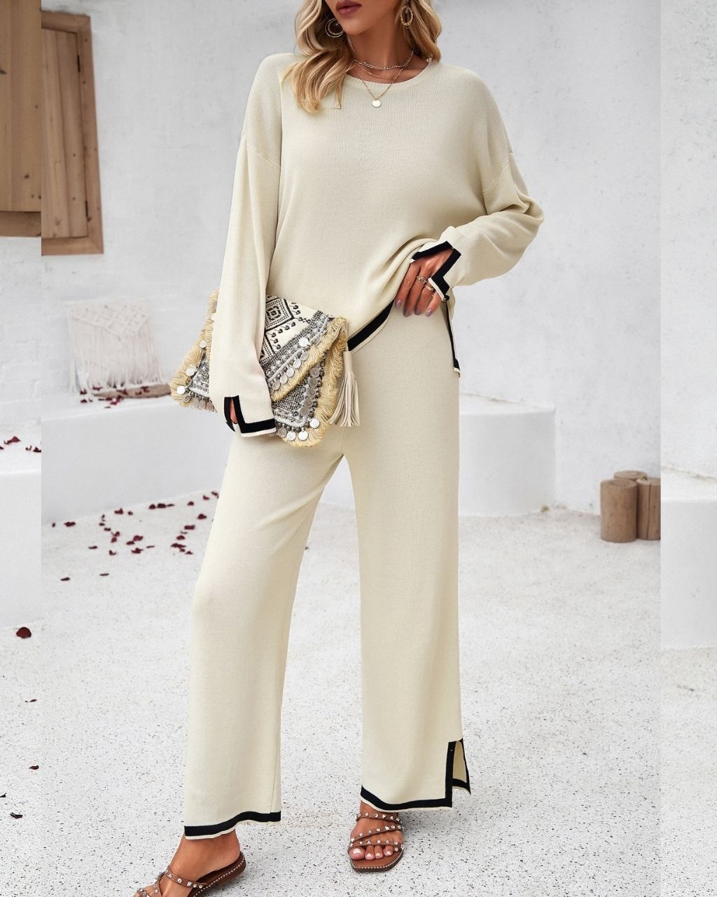 COTTON KNIT LOUNGE SET - CREAM