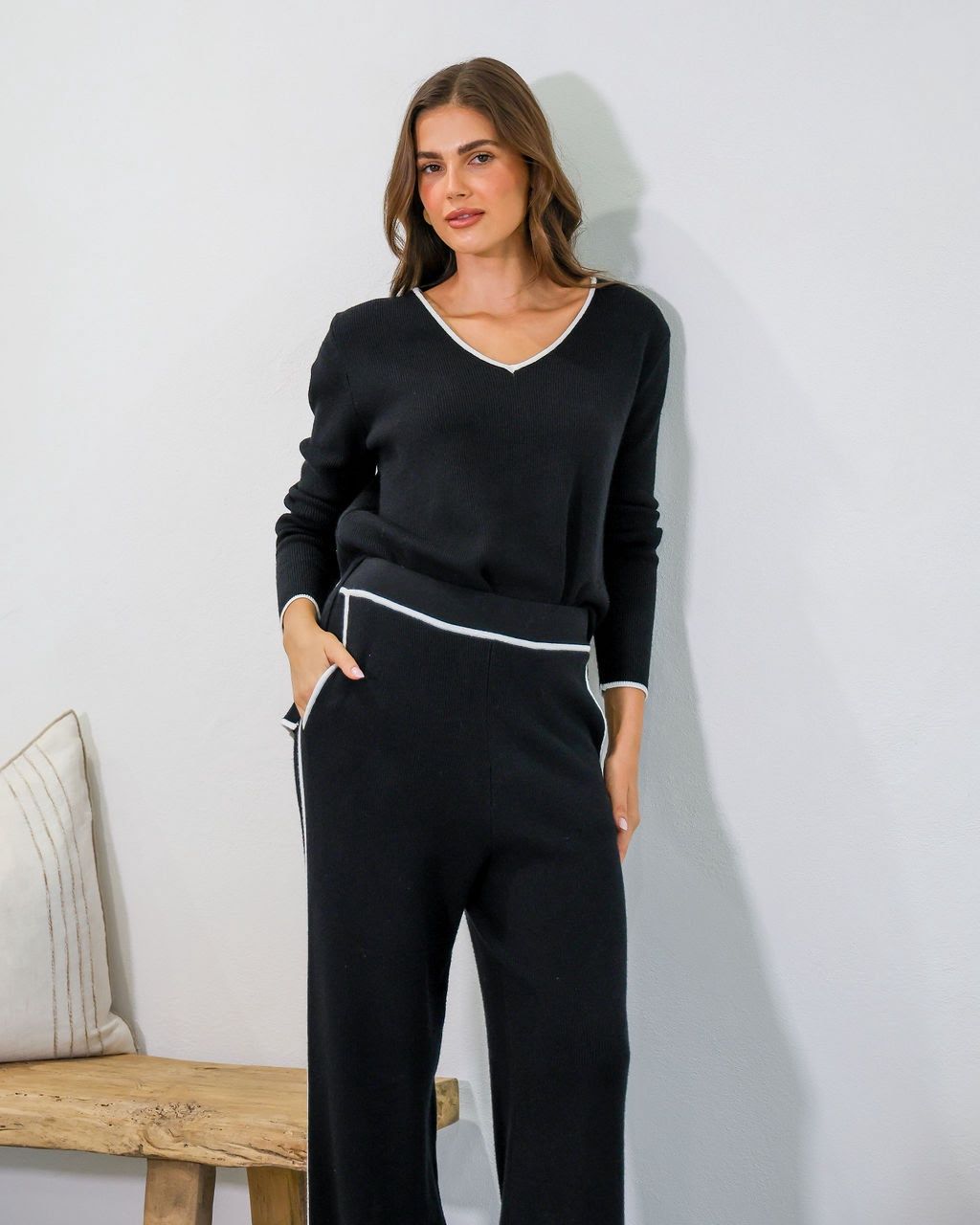 MATILDA CONTRAST KNIT SET - BLACK