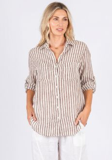 JOURNI STRIPE SHIRT - CHOC