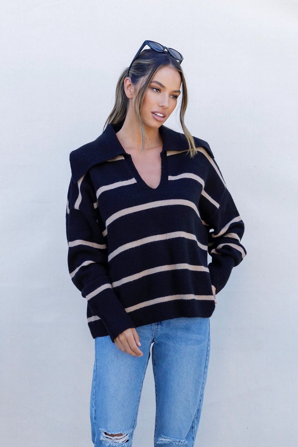 JAIDA STRIPE KNIT - BLACK