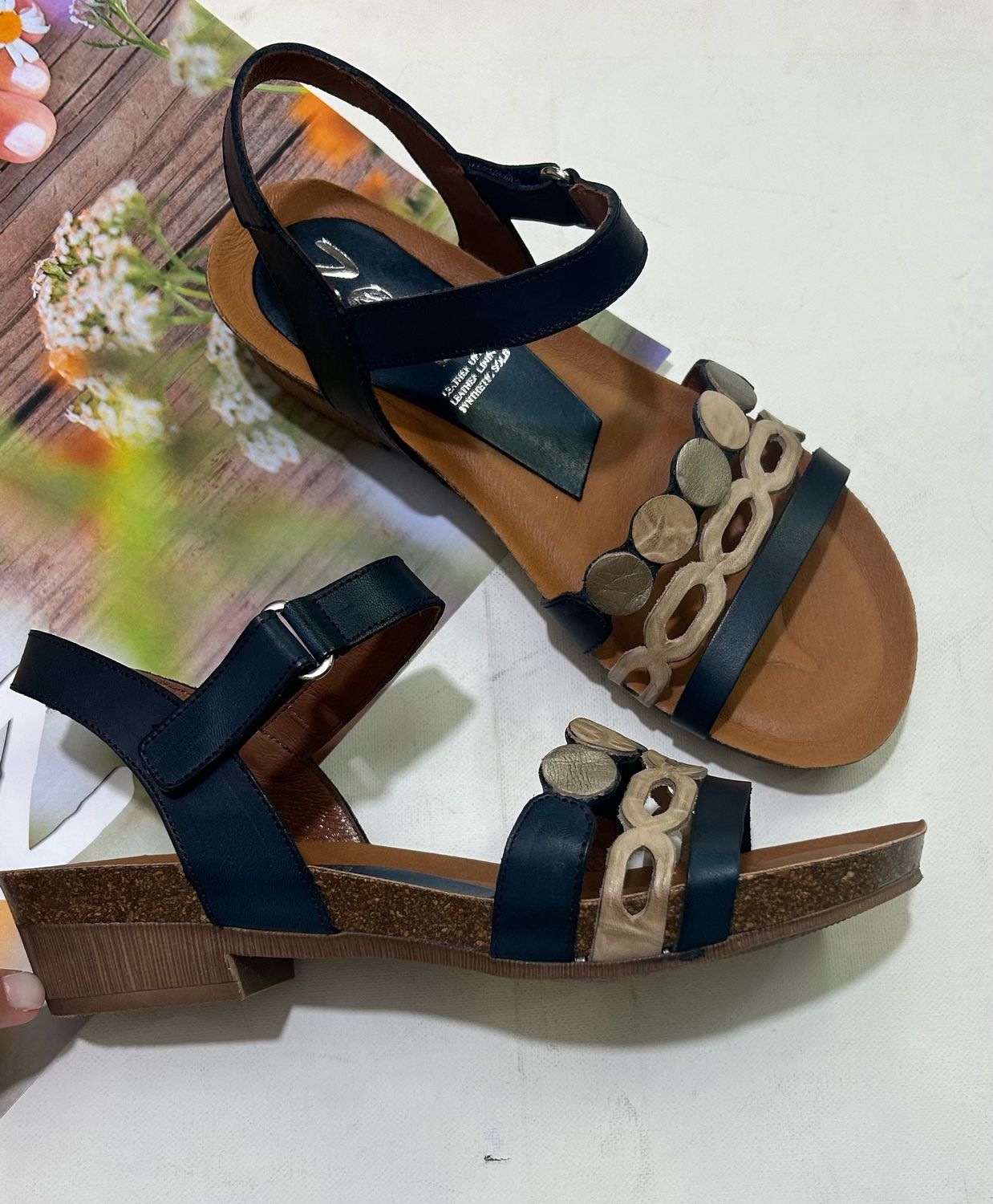 IDALIA LEATHER SANDALS - NAVY M