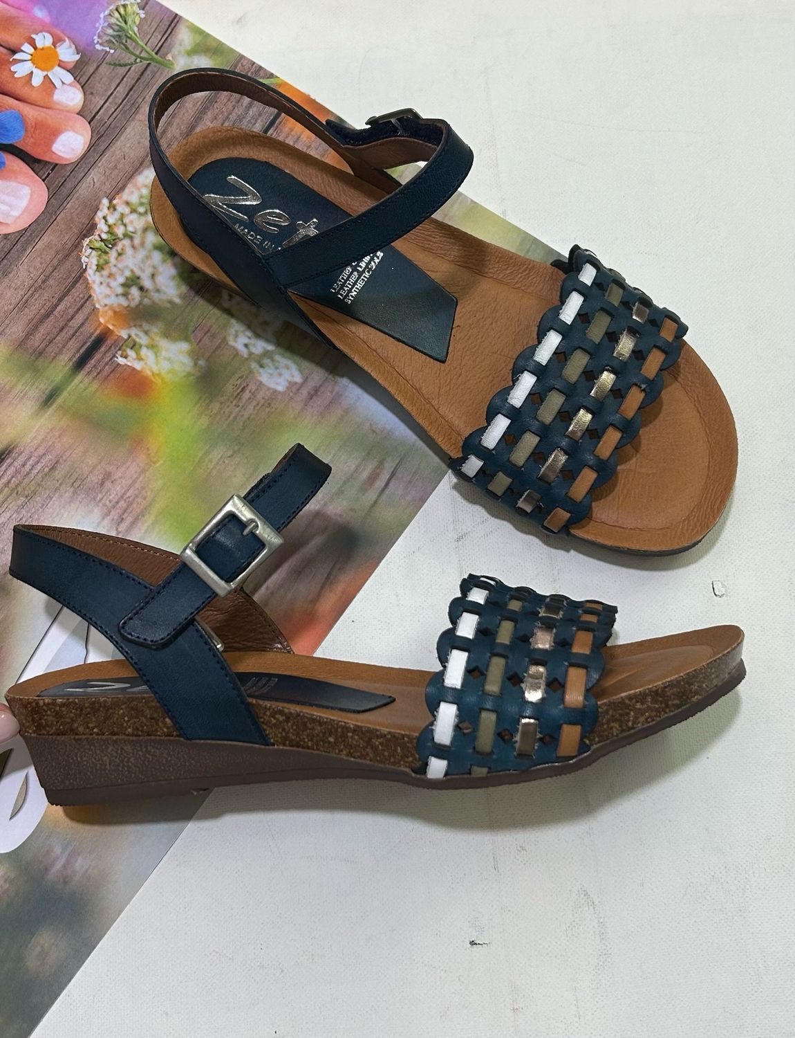 ODETTE LEATHER SANDALS - NAVY /M