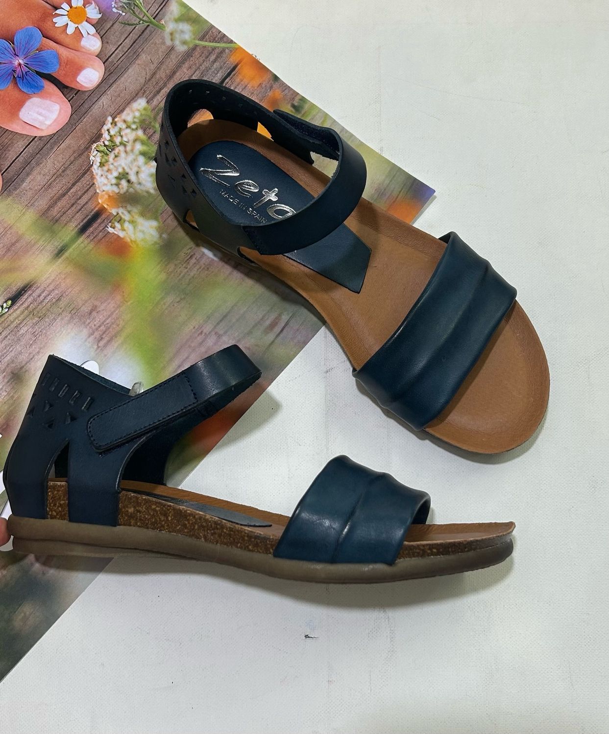 REECE LEATHER SANDALS - NAVY
