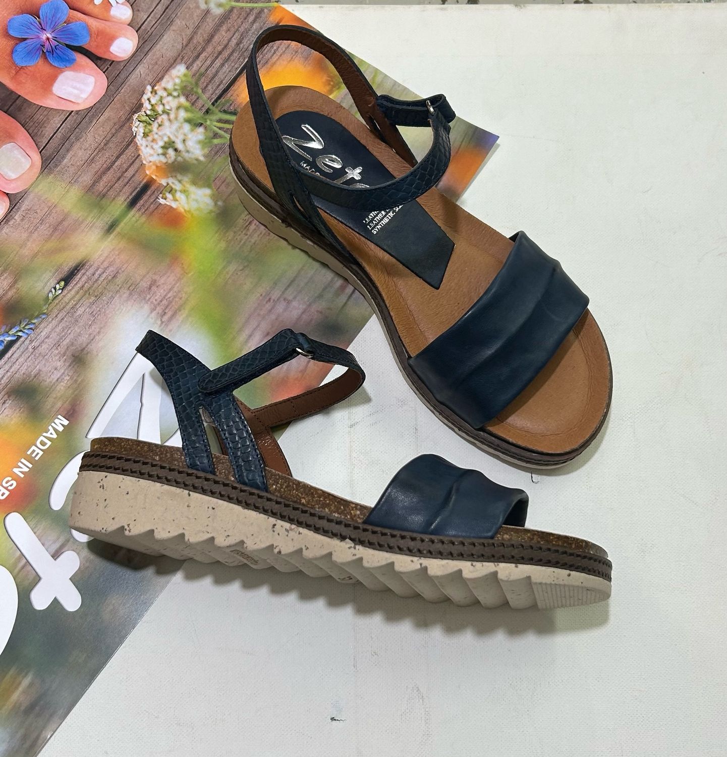 LOUISE LEATHER SANDALS - NAVY