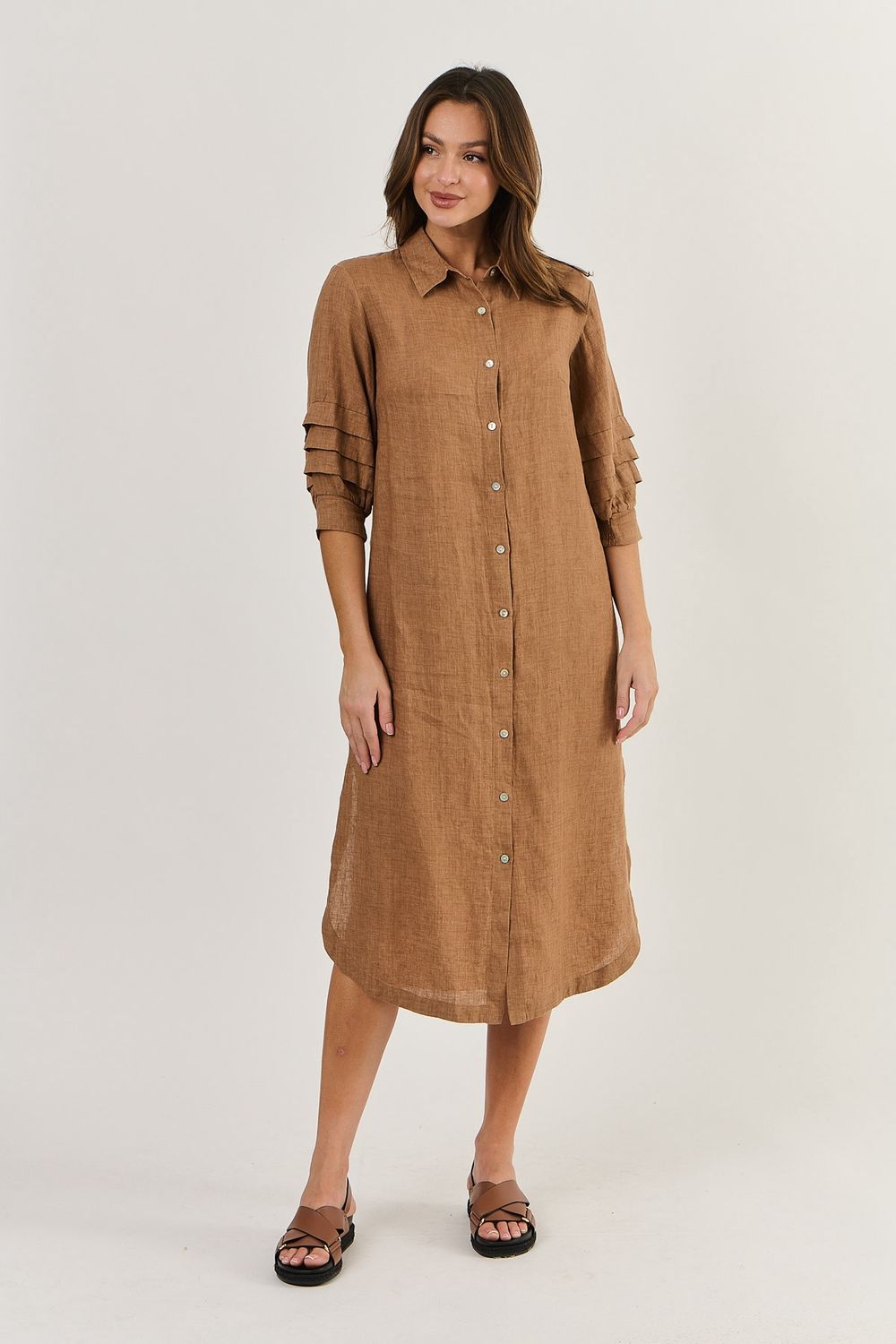 NIK LINEN SHIRT DRESS - GINGER