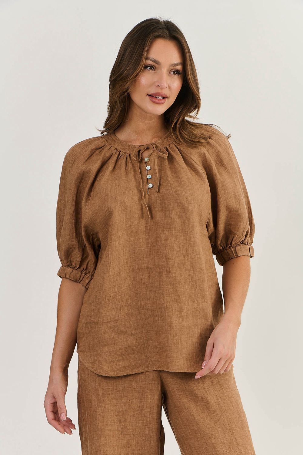 MEL LINEN SHIRT -  GINGERBREAD
