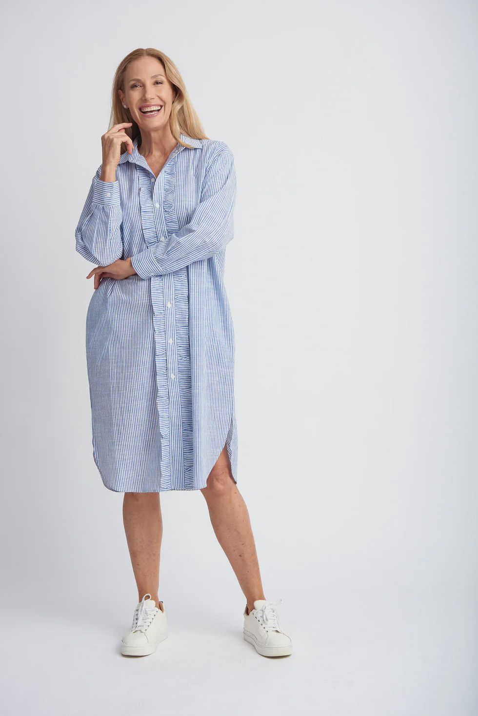 FRILL DRESS - NAVY &amp; WHT