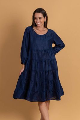 LUXE LINEN TIRED DRESS - NAVY