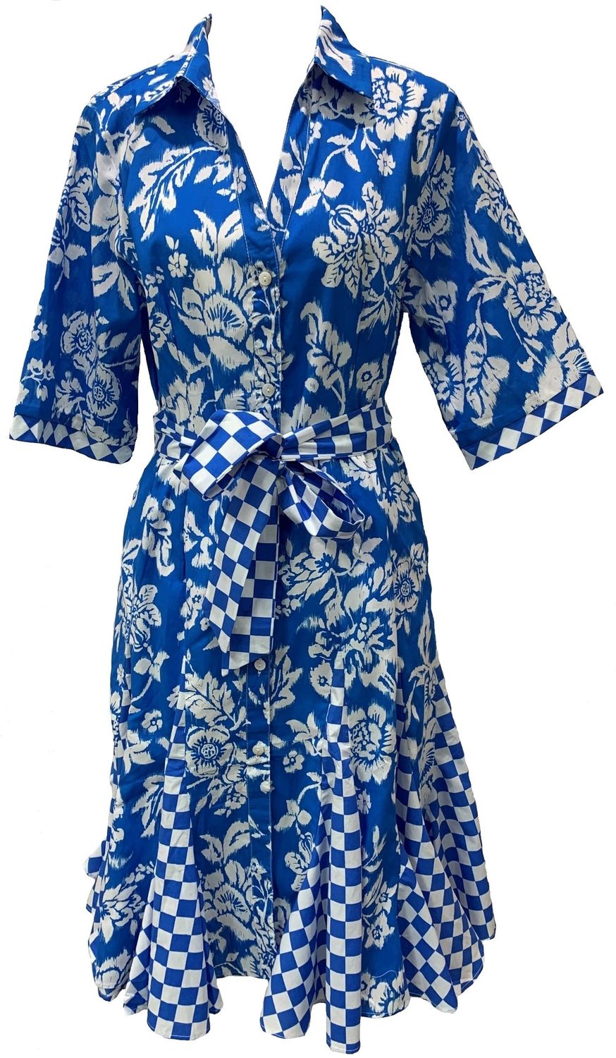 BETSY FLORAL DRESS - BLUE &amp; WHT