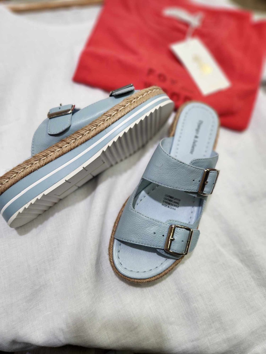 AXEL LEATHER SLIDES - DENIM