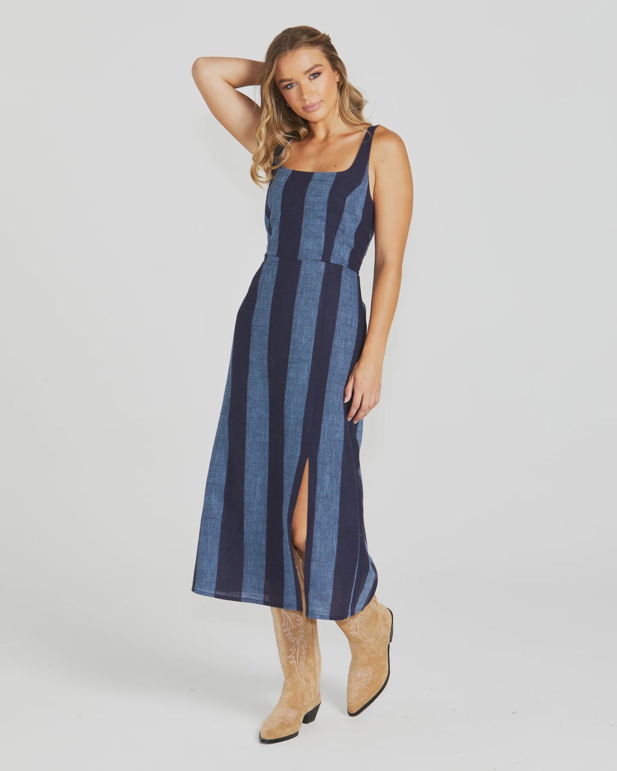 CAILEE MIDI DRESS - NAVY STRIPE