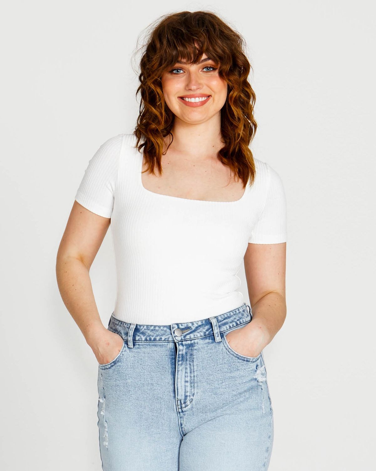 AUBREY SQUARE NECK TOP - WHITE