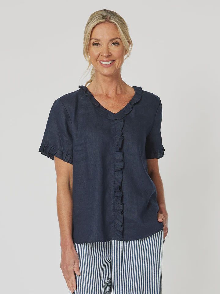 TIFFANY RUFFLE SHIRT - NAVY