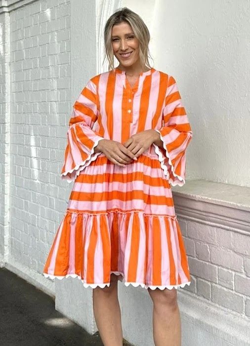 MICAH - MIDI DRESS - ORANGE/STRIPE