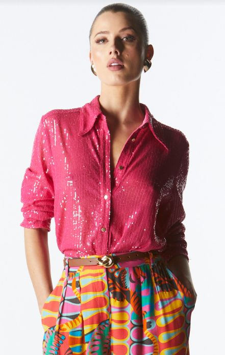 IMPRESSION SEQUIN SHIRT - FUCHSIA