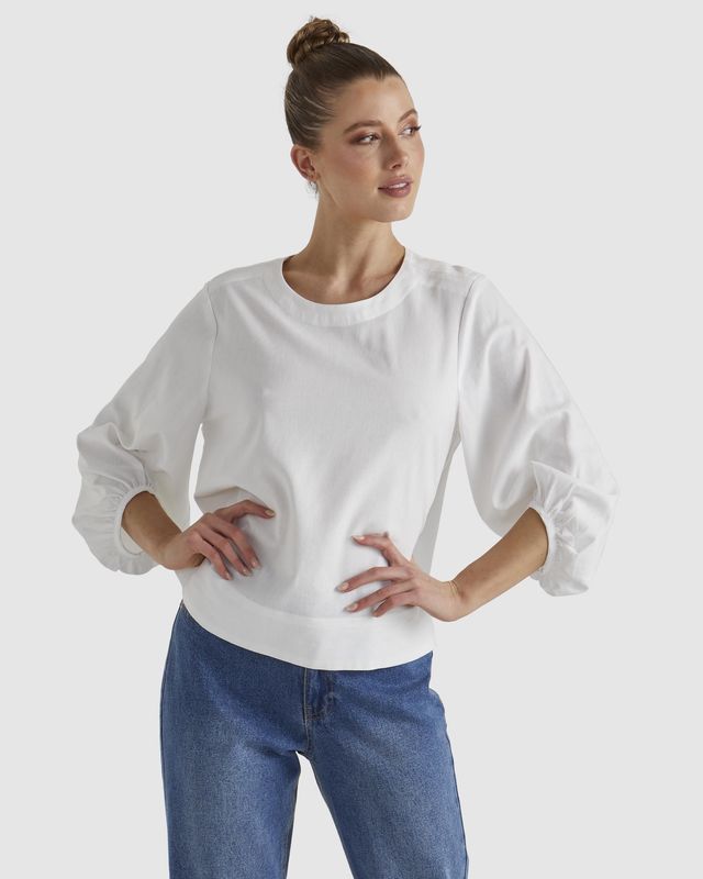 JEWEL SLEEVE TOP - WHITE