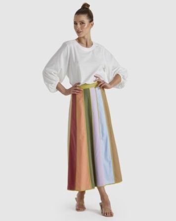 SUNNY MIDI SKIRT -MULTI STRIPE