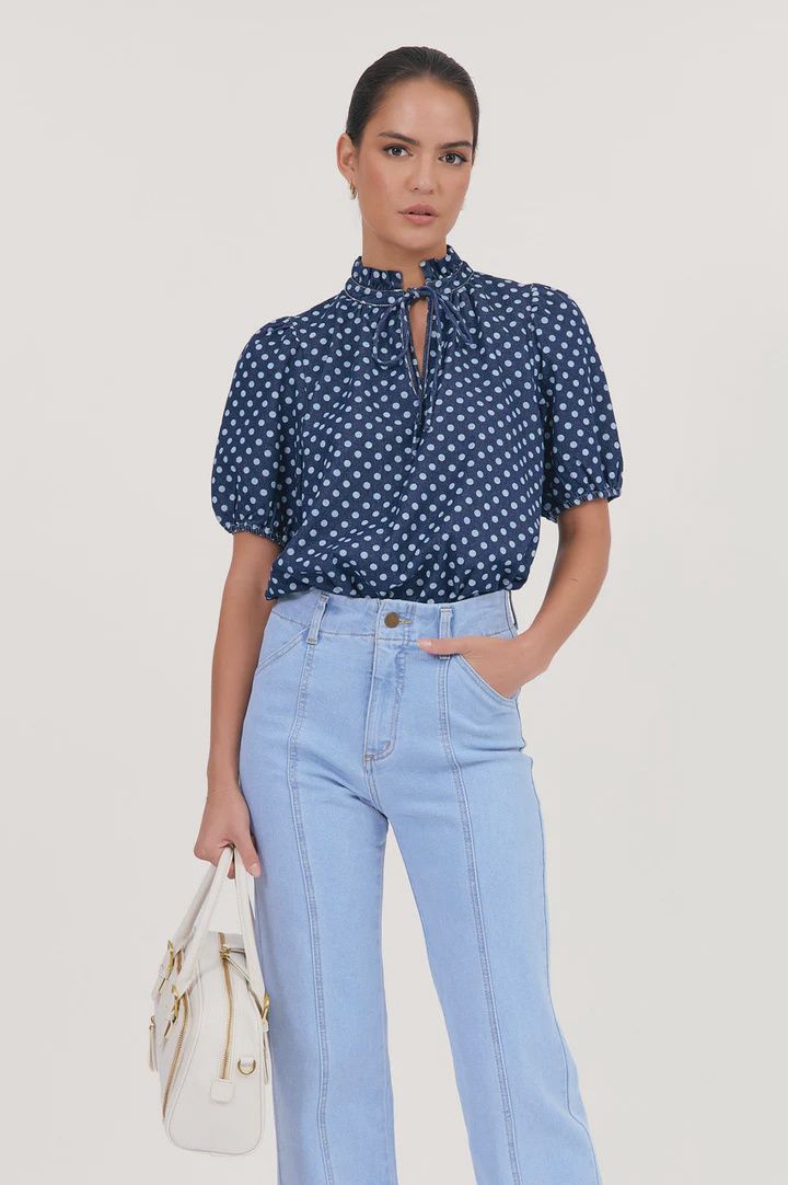 SANDRA DENIM BLOUSE - SPOTTY